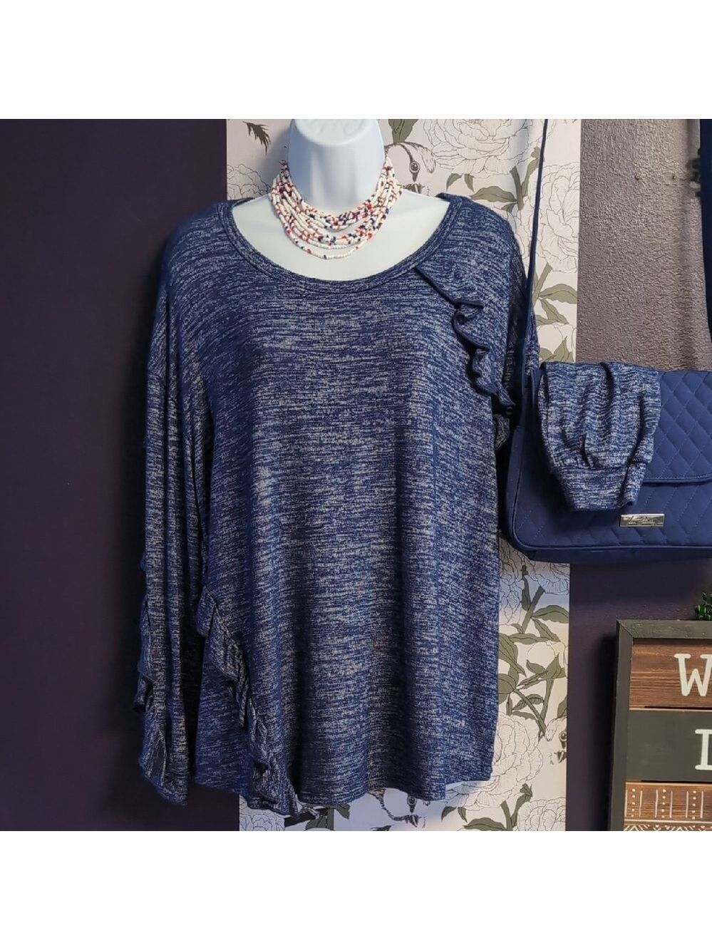 Avril style Heathered Blue Knit Top By Vintage America - Picture 2 of 6